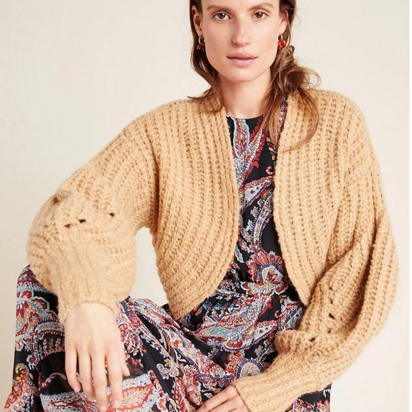 Anthropologie Sweaters - Anthropologie Camel Chunky Knit Cropped Cardigan
